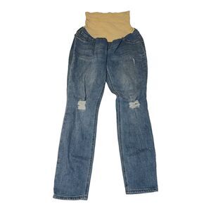 Indigo Blue Maternity Distressed Denim Stretch Jeans Sz Large Secret Fit Belly